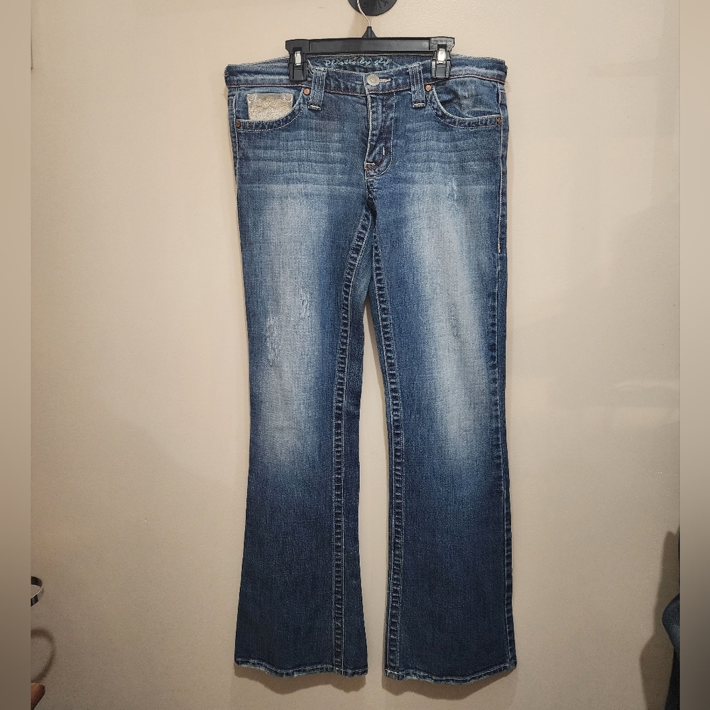 Plastic by Gly distressed low rise Embellished jeans Size 31 y2k flare vintage